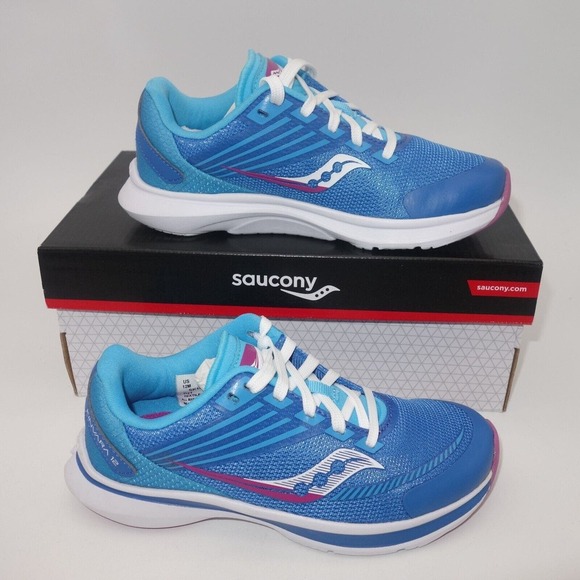 NEW Saucony Kinvara 12 Sneakers Lace Up Running Shoes Blue Pink Girl's 11 - Picture 2 of 11